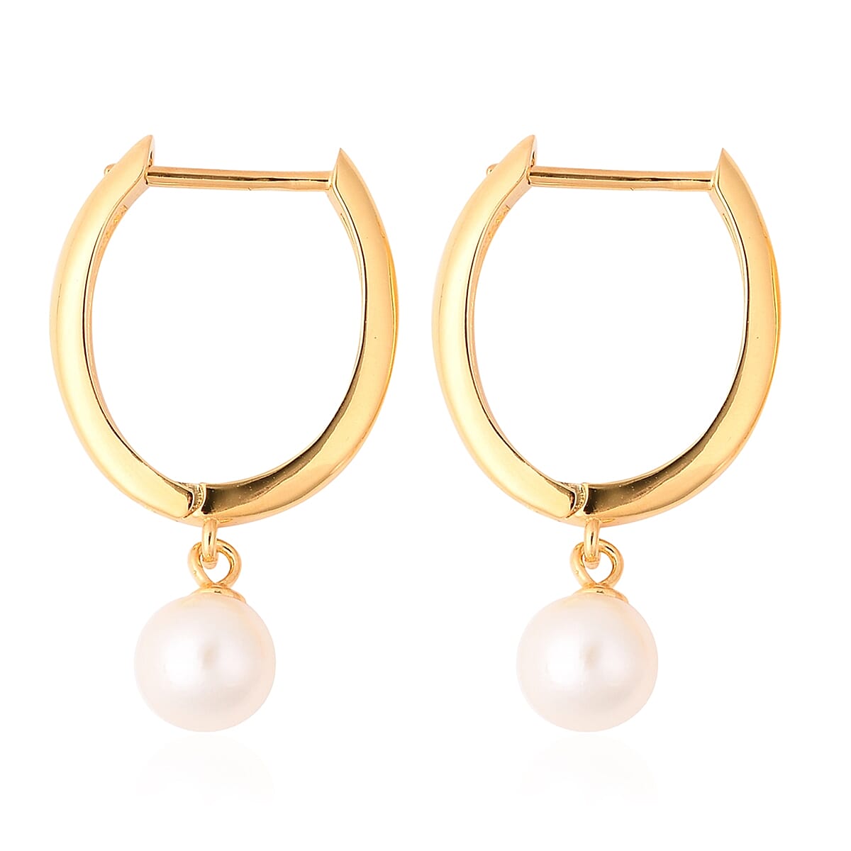 Japanese Akoya Pearl Hoop Earrings (with Clasp) in Yellow Gold Overlay Sterling Silver