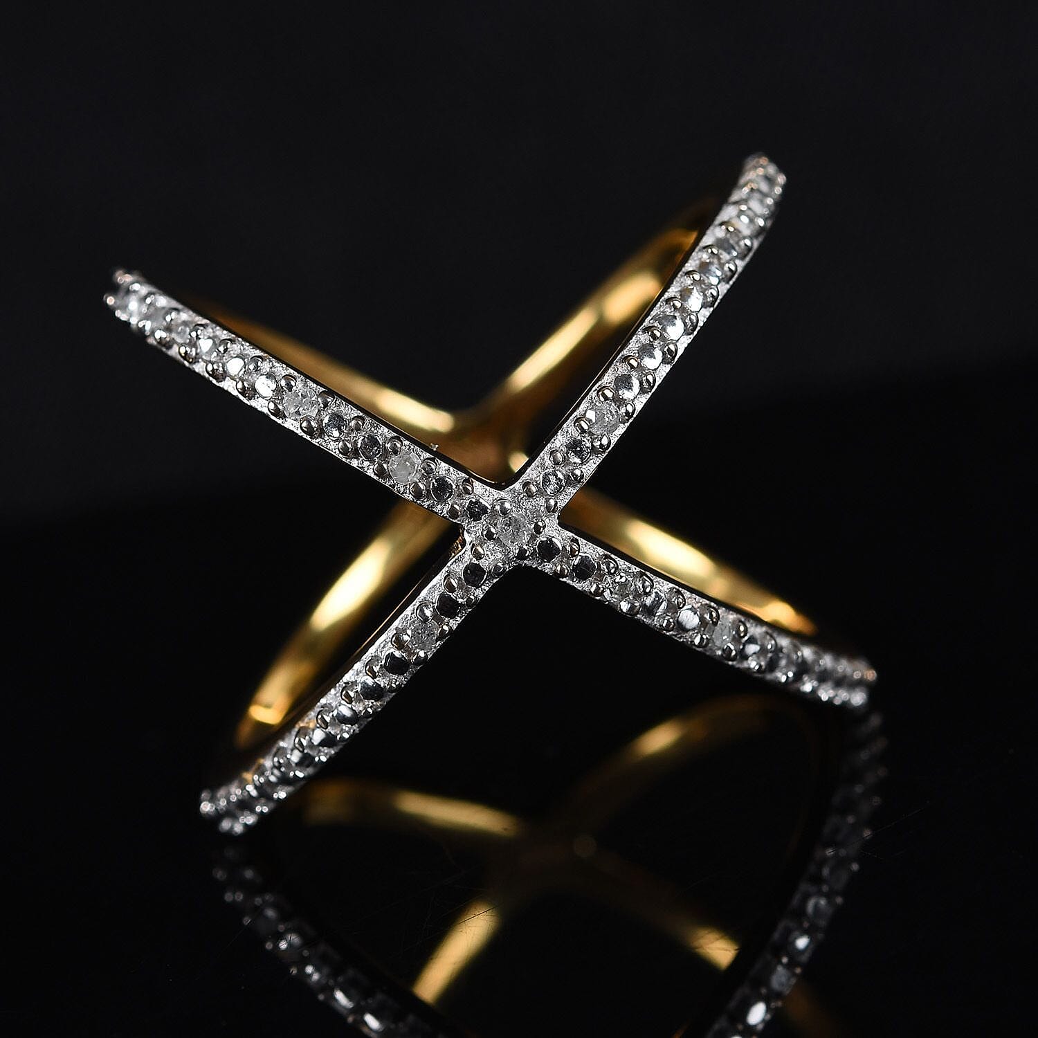 Diamond Criss-Cross Ring in 14K Gold Overlay Sterling Silver 0.04 Ct.