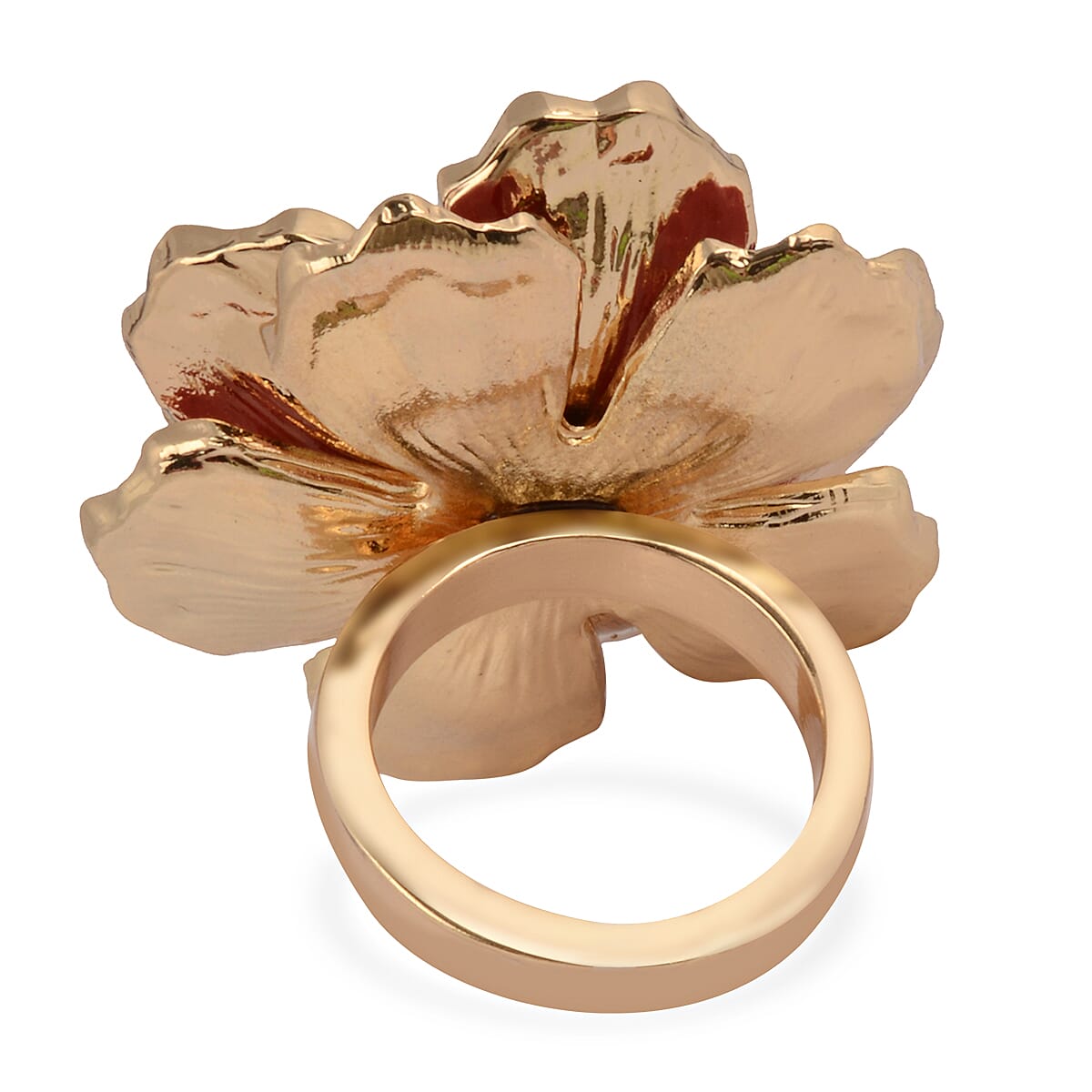 TJC  Design - Black Austrian Crystal Enamelled  Flower Ring in Gold Tone