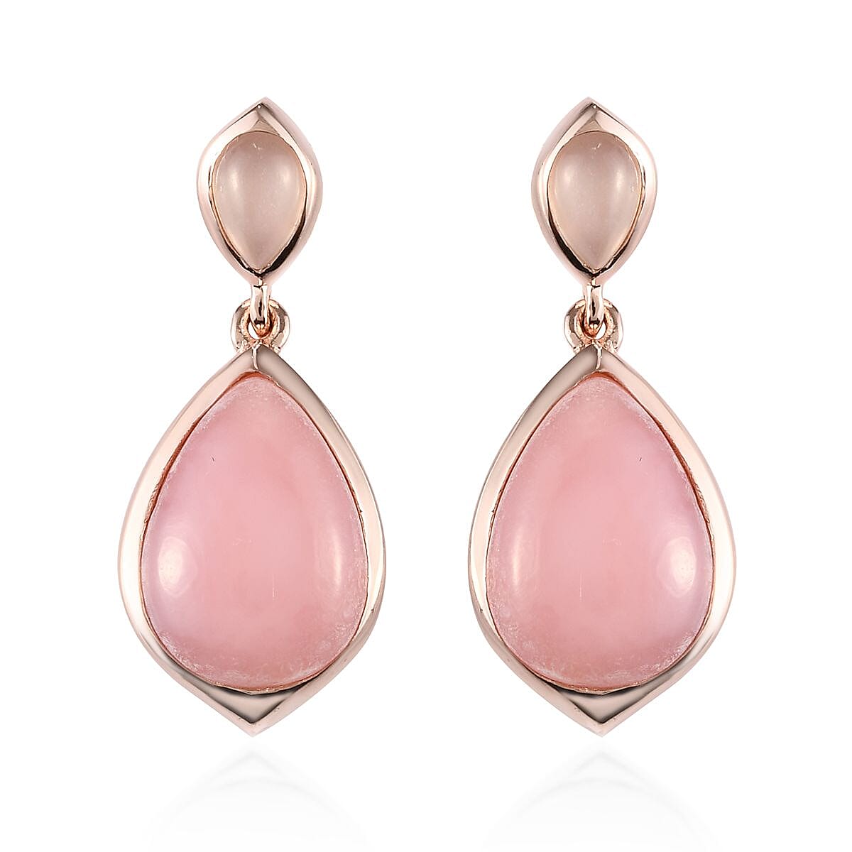 AA Peruvian Pink Opal, Sri Lankan Silver Moonstone Drop Earrings (with Push Back) in Rose Gold Overlay Sterling Silver 9.25 Ct.