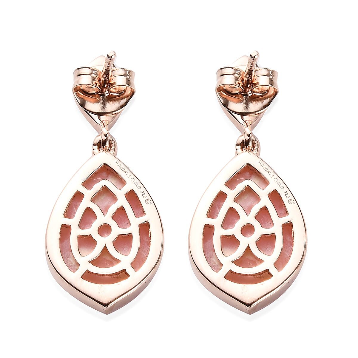 AA Peruvian Pink Opal, Sri Lankan Silver Moonstone Drop Earrings (with Push Back) in Rose Gold Overlay Sterling Silver 9.25 Ct.