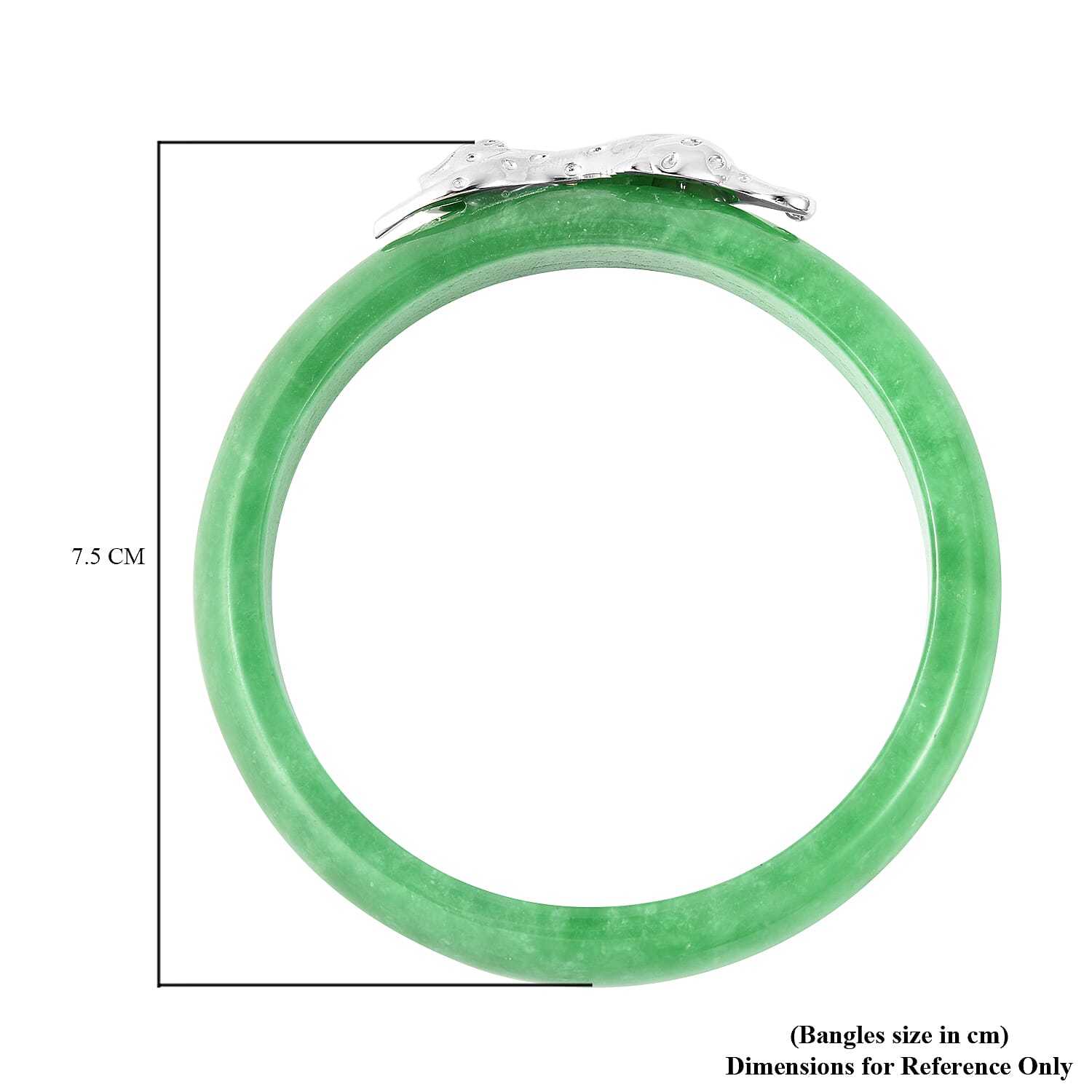 Green Jade Leopard Bangle (Size 7.5) in Rhodium Overlay Sterling Silver 264.25 Ct.
