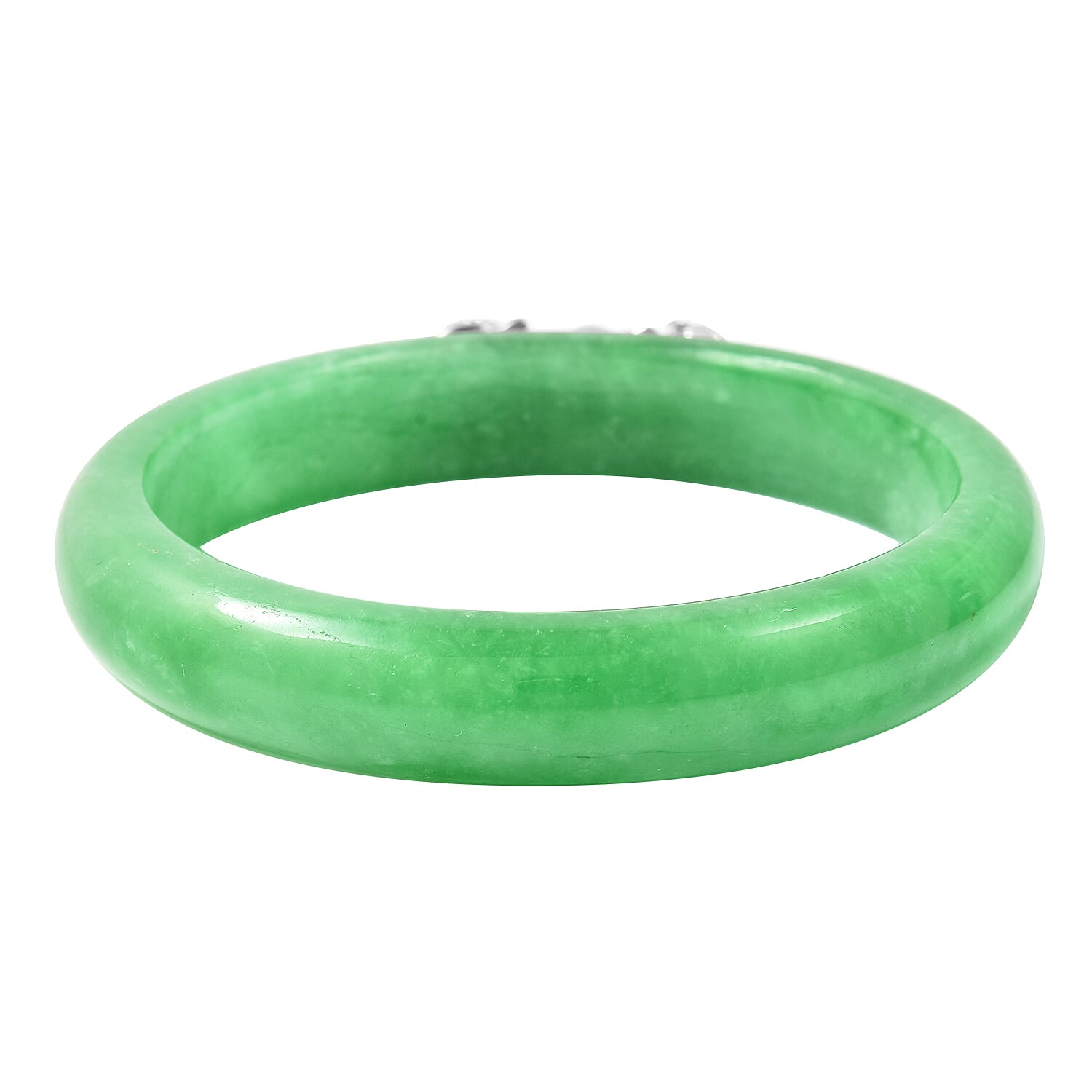 Green Jade Leopard Bangle (Size 7.5) in Rhodium Overlay Sterling Silver 264.25 Ct.