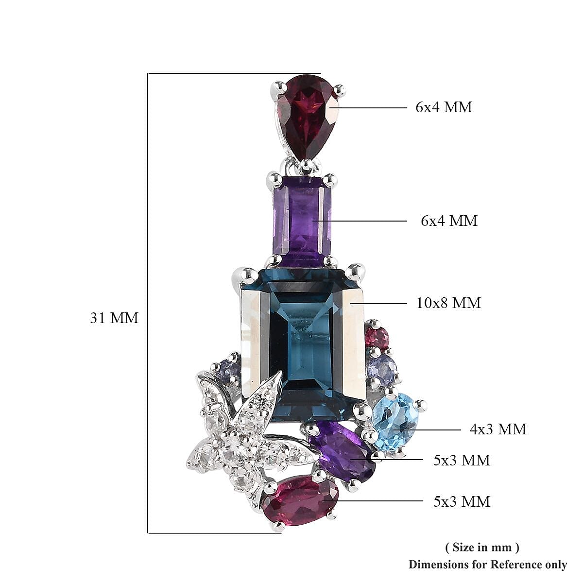 Sundays Child - London Blue Topaz, Amethyst and Multi Gemstone Earrings (with Push Back) in Platinum Overlay Sterling Silver 12.00 Ct, Silver wt 5.68 Gms