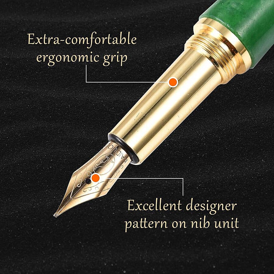 Exclusive Edition Hand Carved Jade Fountain Pen in Gold Plating