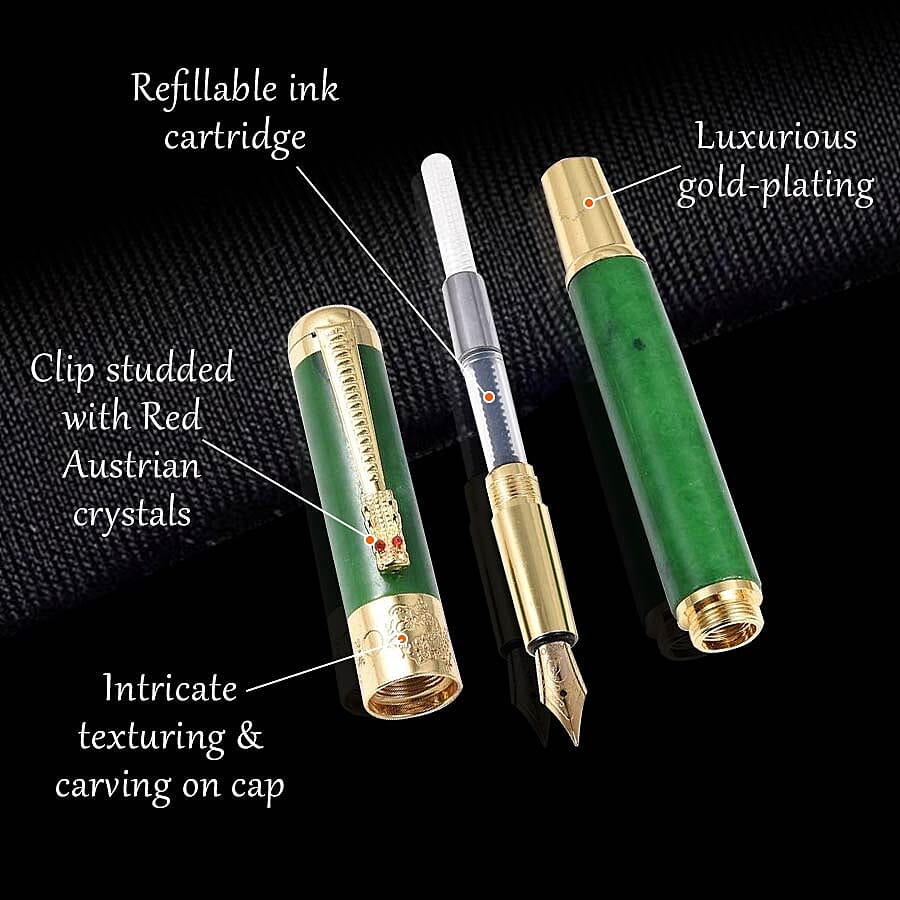 Exclusive Edition Hand Carved Jade Fountain Pen in Gold Plating