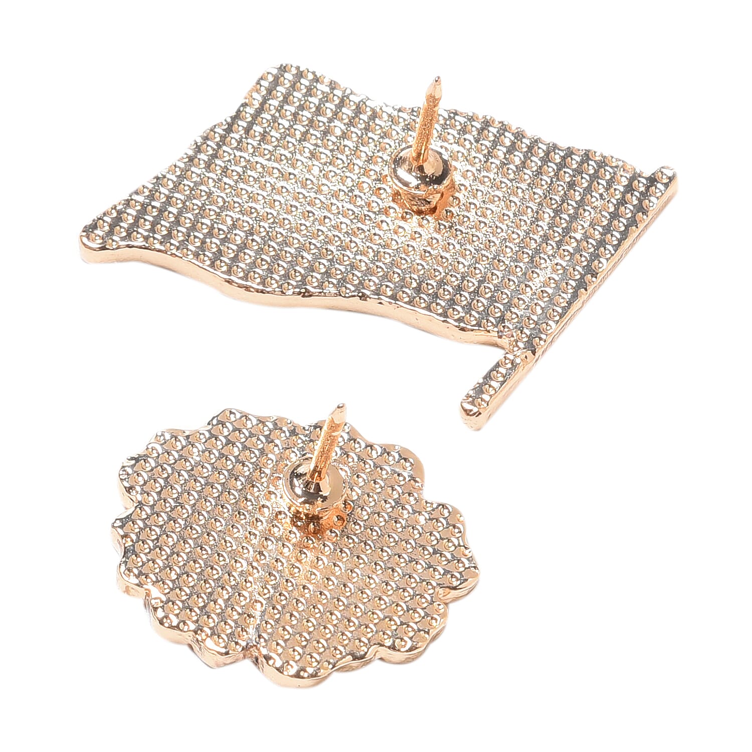 2 Piece Set Union Jack and Flower Enamelled Brooch in Yellow Gold Tone