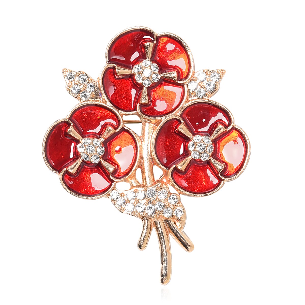 TJC  Design - White Austrian Crystal Enamelled  Bouquet Brooch in Yellow Gold Tone