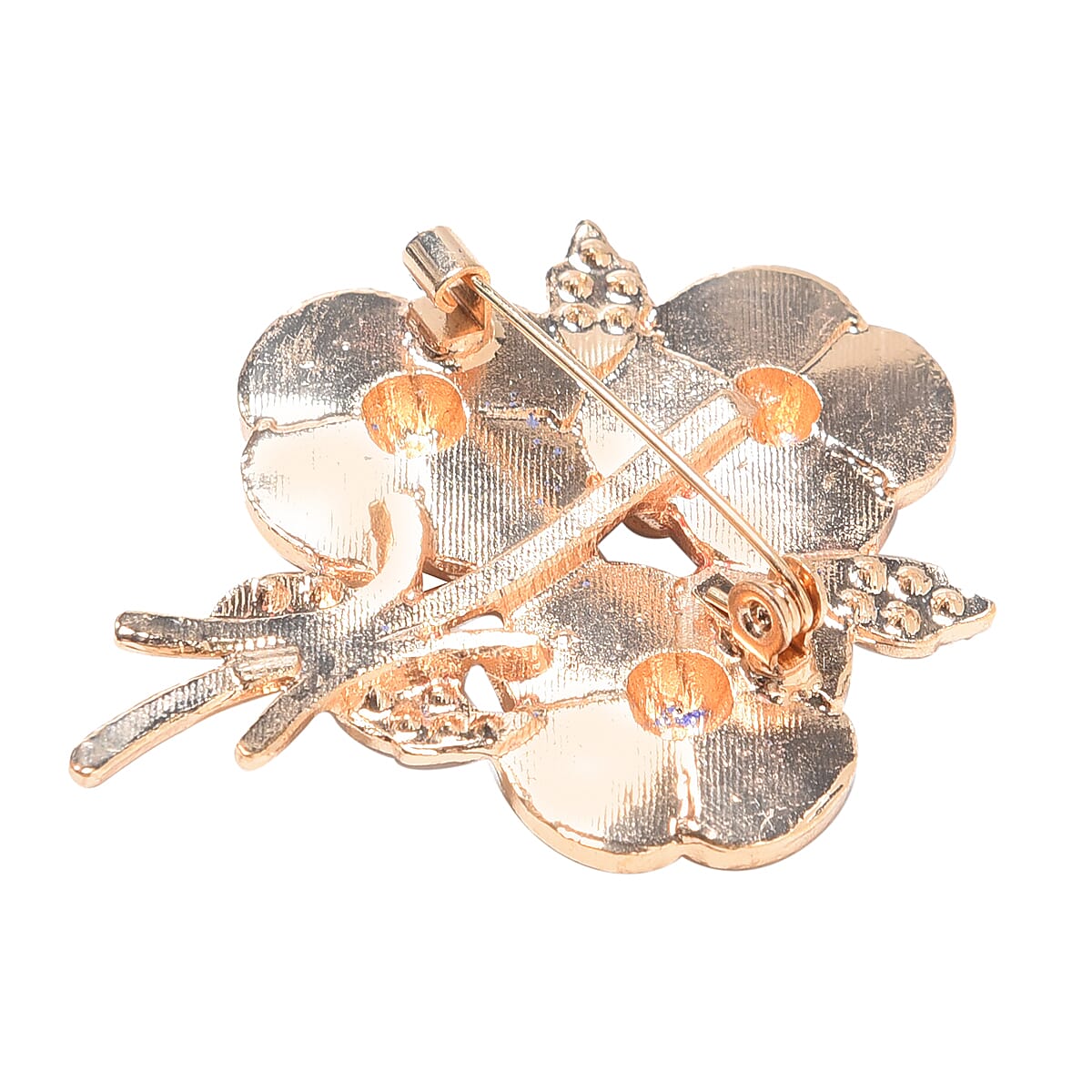 TJC  Design - White Austrian Crystal Enamelled  Bouquet Brooch in Yellow Gold Tone