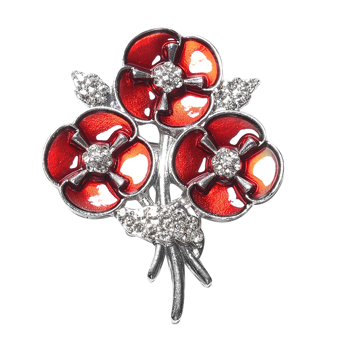 TJC  Design - White Austrian Crystal Enamelled  Bouquet Brooch in Silver Tone