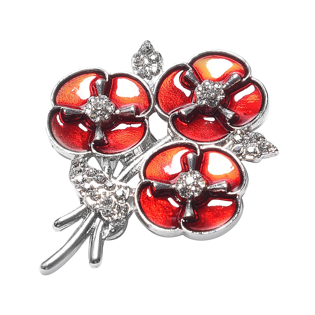TJC  Design - White Austrian Crystal Enamelled  Bouquet Brooch in Silver Tone