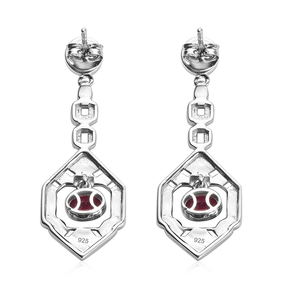 African Ruby Enamelled Dangle Earrings (with Push Back) in Platinum Overlay Sterling Silver wt 7.10 Gms