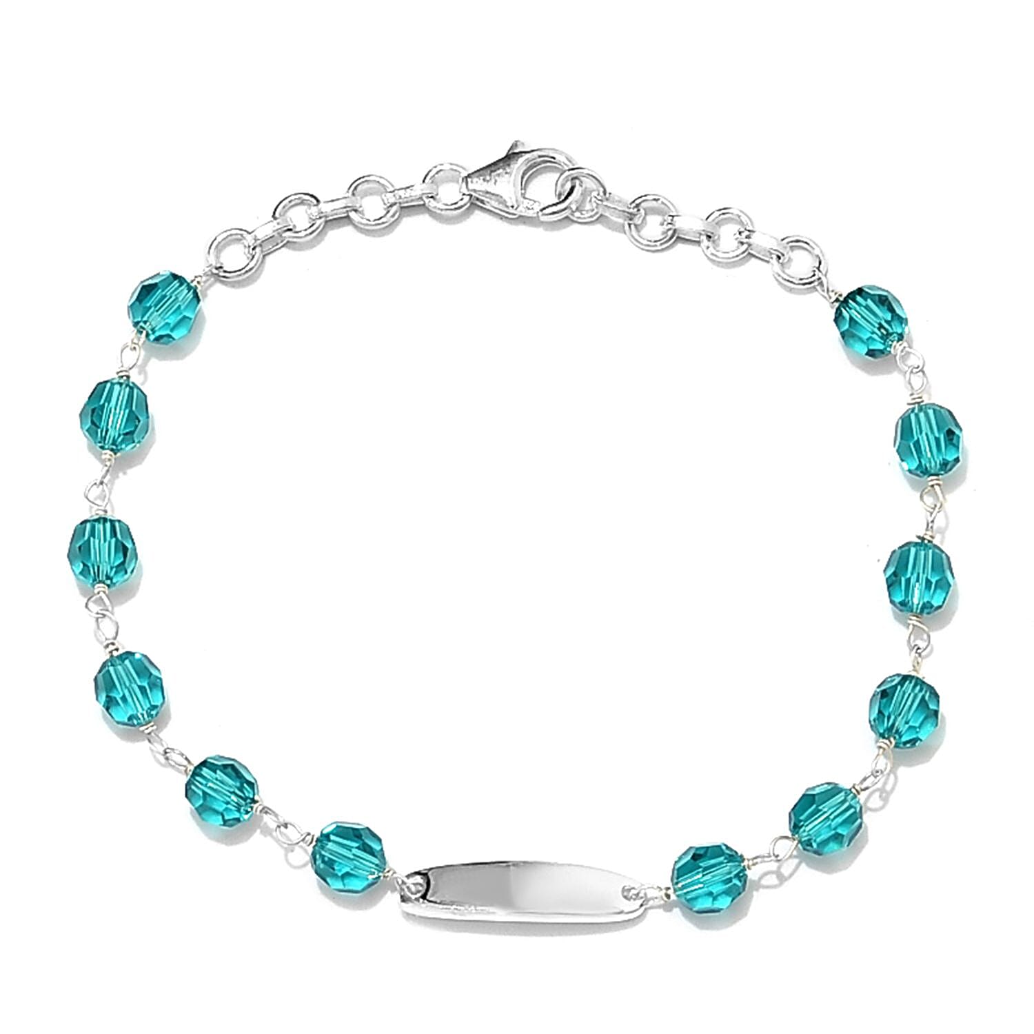 J Francis -  Blue Zircon Crystal Station Bead Bracelet (Size 7 with Extender) with Lobster Lock in Sterling Silver, Silver wt 3.20 Gms