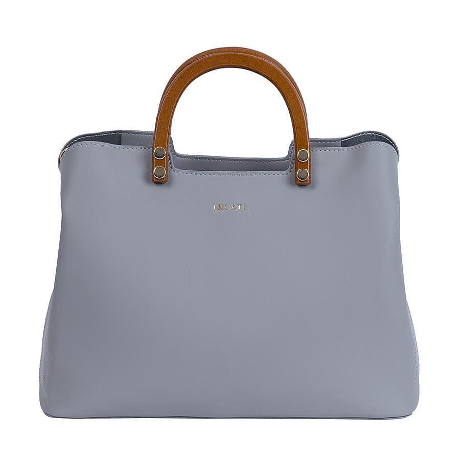Inyati Inita Wooden Handle Grab Bag (Size 22x26x11.5 Cm) - Mid Grey