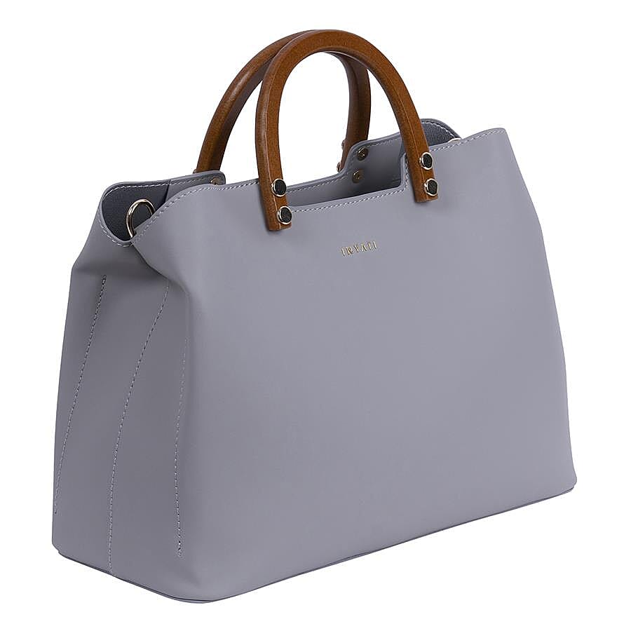 Inyati Inita Wooden Handle Grab Bag (Size 22x26x11.5 Cm) - Mid Grey