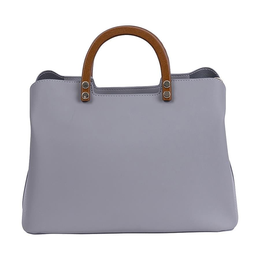 Inyati Inita Wooden Handle Grab Bag (Size 22x26x11.5 Cm) - Mid Grey
