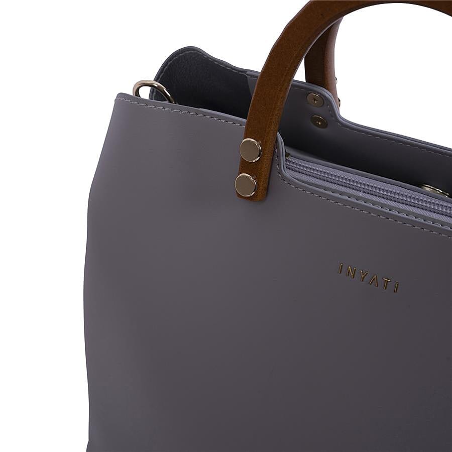 Inyati Inita Wooden Handle Grab Bag (Size 22x26x11.5 Cm) - Mid Grey
