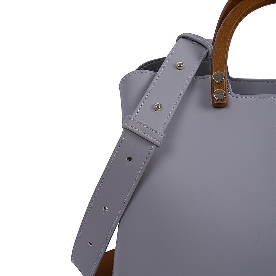 Inyati Inita Wooden Handle Grab Bag (Size 22x26x11.5 Cm) - Mid Grey