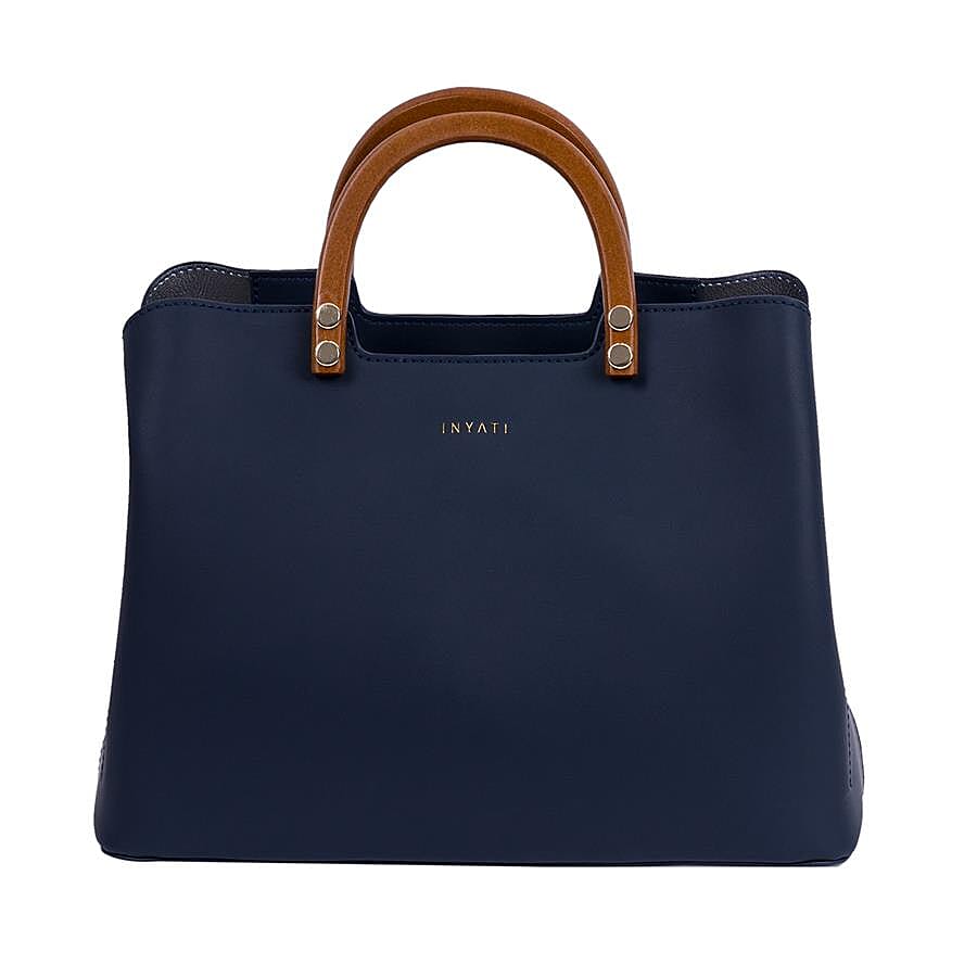 Inyati Inita Wooden Handle Grab Bag (Size 22x26x11.5 Cm) - Midnight Blue