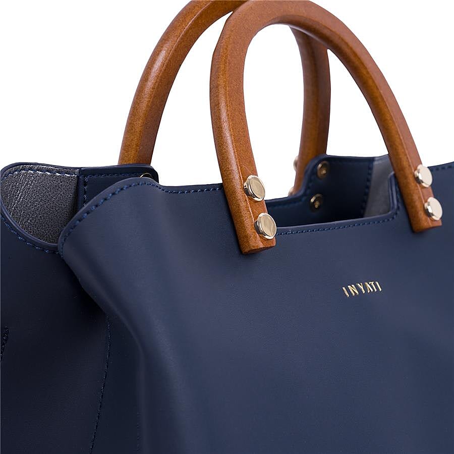 Inyati Inita Wooden Handle Grab Bag (Size 22x26x11.5 Cm) - Midnight Blue