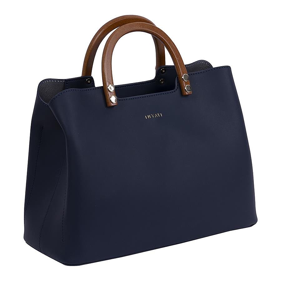 Inyati Inita Wooden Handle Grab Bag (Size 22x26x11.5 Cm) - Midnight Blue