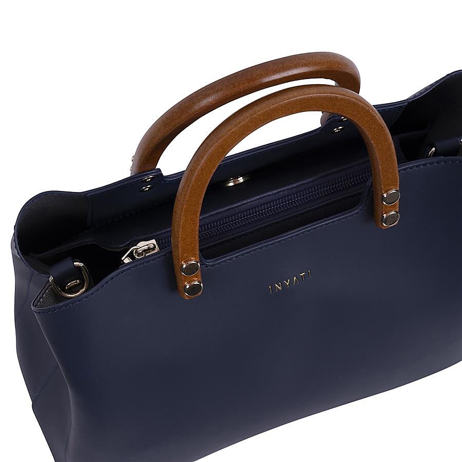 Inyati Inita Wooden Handle Grab Bag (Size 22x26x11.5 Cm) - Midnight Blue