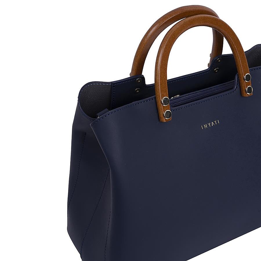 Inyati Inita Wooden Handle Grab Bag (Size 22x26x11.5 Cm) - Midnight Blue