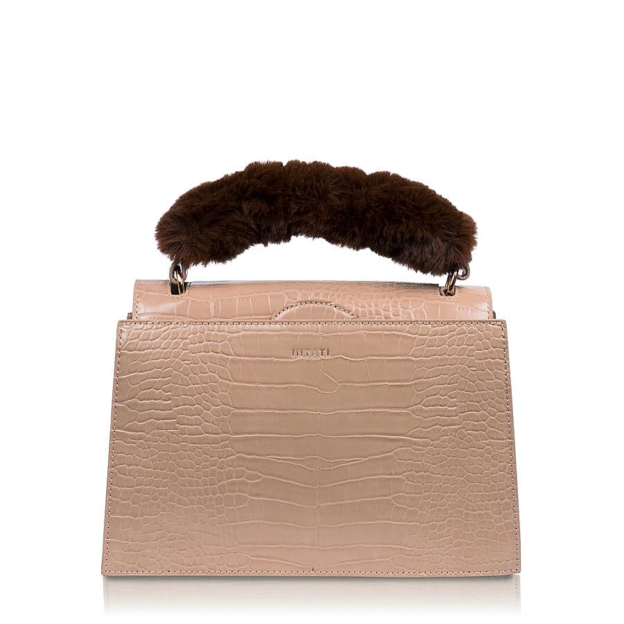 Inyati Olivia Handbag with Removable Faux Fur Handle (Size 20x24x11 Cm) - Warm Sand