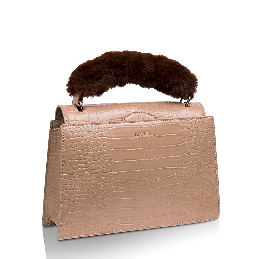Inyati Olivia Handbag with Removable Faux Fur Handle (Size 20x24x11 Cm) - Warm Sand