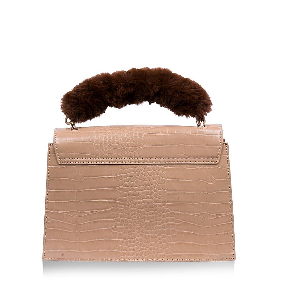 Inyati Olivia Handbag with Removable Faux Fur Handle (Size 20x24x11 Cm) - Warm Sand