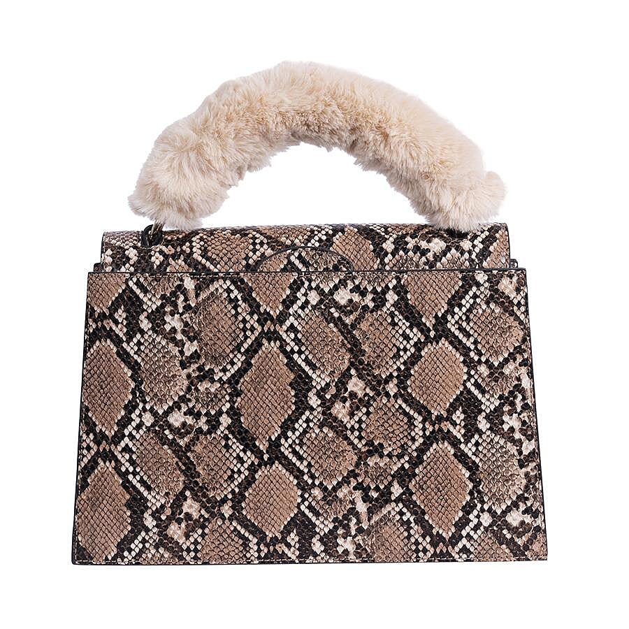Inyati Olivia Handbag with Removable Faux Fur Handle (Size 20x24x11 Cm) - Brown