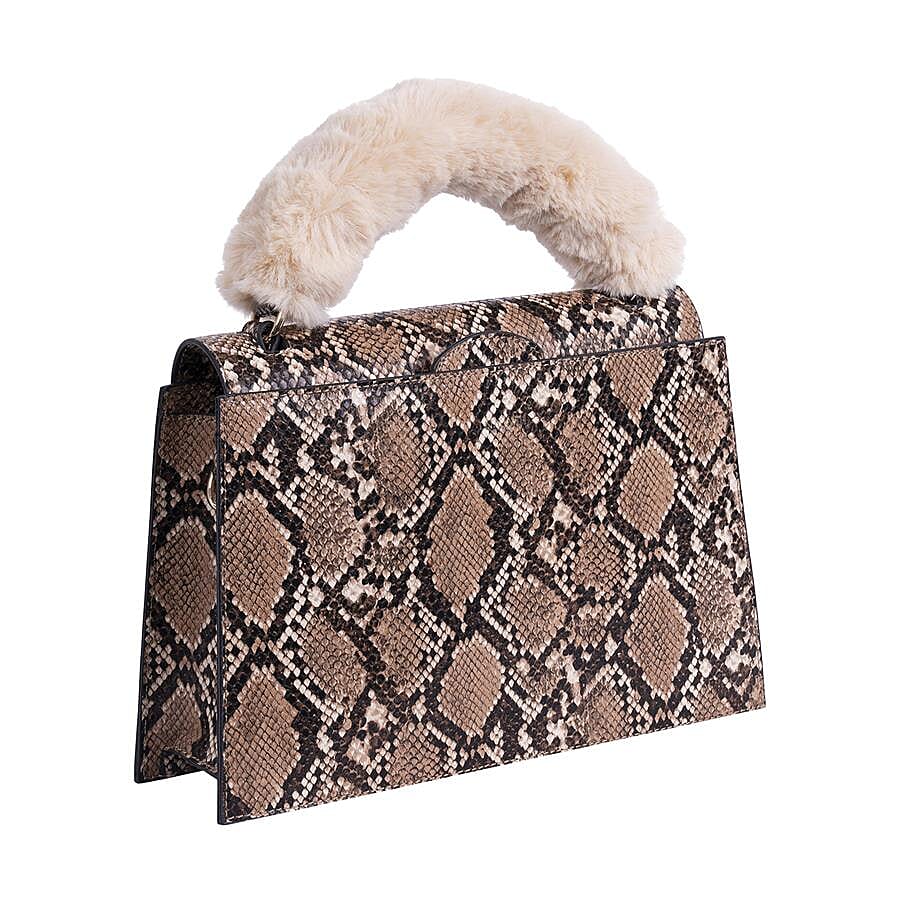 Inyati Olivia Handbag with Removable Faux Fur Handle (Size 20x24x11 Cm) - Brown