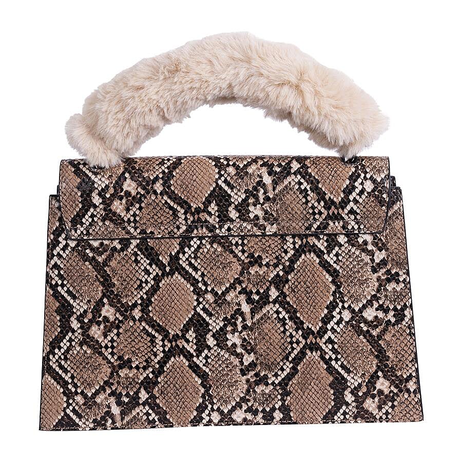 Inyati Olivia Handbag with Removable Faux Fur Handle (Size 20x24x11 Cm) - Brown