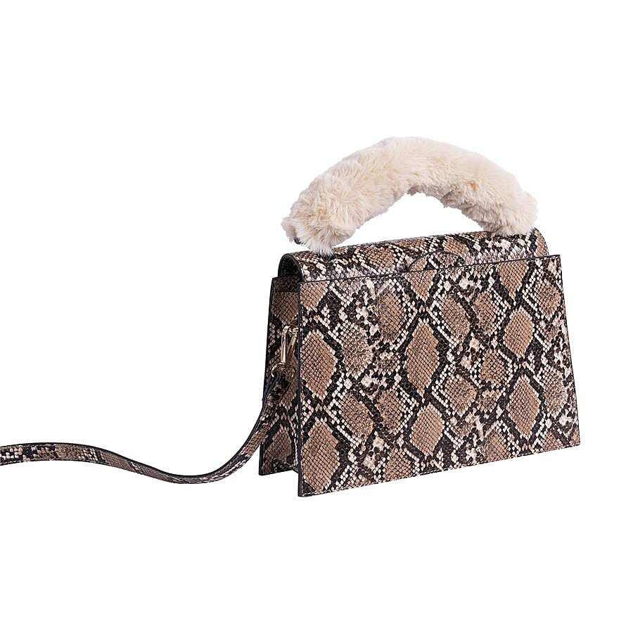 Inyati Olivia Handbag with Removable Faux Fur Handle (Size 20x24x11 Cm) - Brown