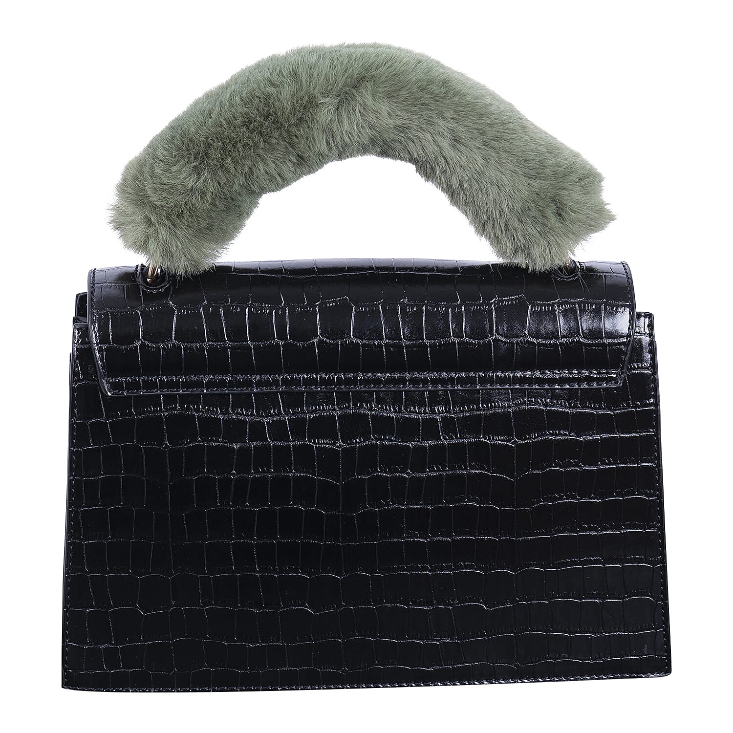 Inyati Olivia Handbag with Removable Faux Fur Handle (Size 20x24x11 Cm) - Black