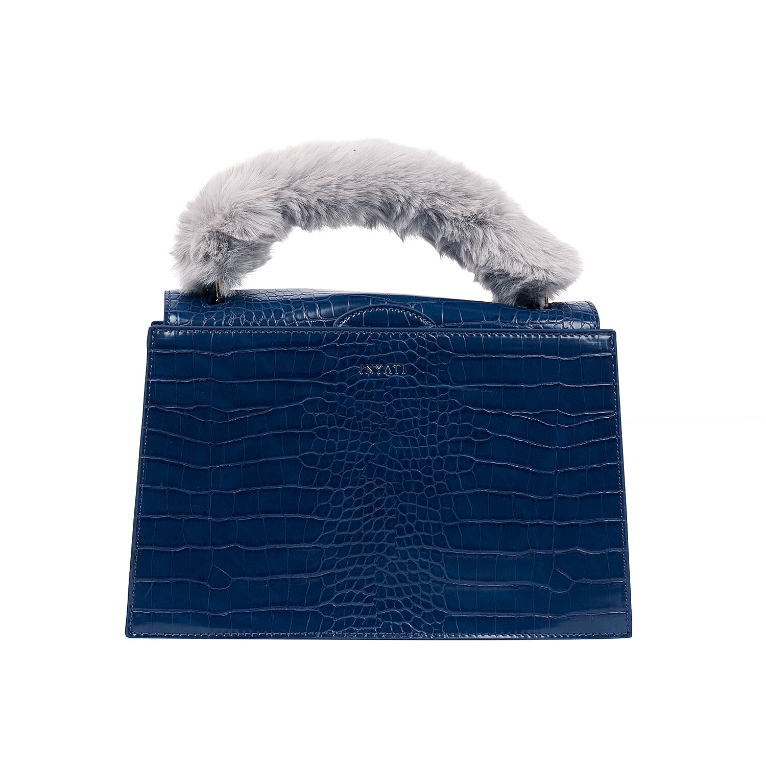 Inyati Olivia Handbag with Removable Faux Fur Handle (Size 20x24x11 Cm) - Navy