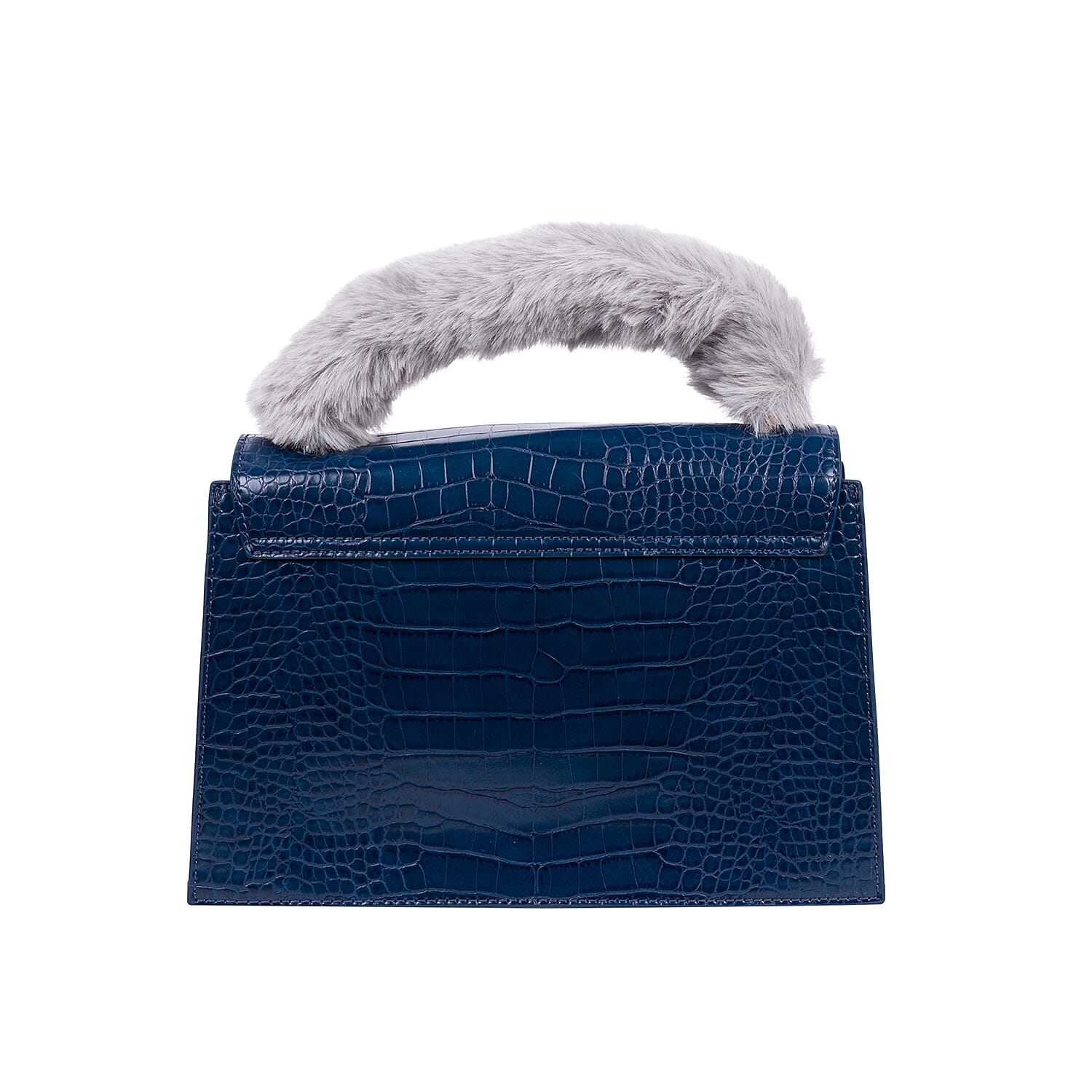 Inyati Olivia Handbag with Removable Faux Fur Handle (Size 20x24x11 Cm) - Navy