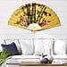 Decorative Yellow Bamboo & Floral Pattern Japanese Style Folding Fan (3 ft)