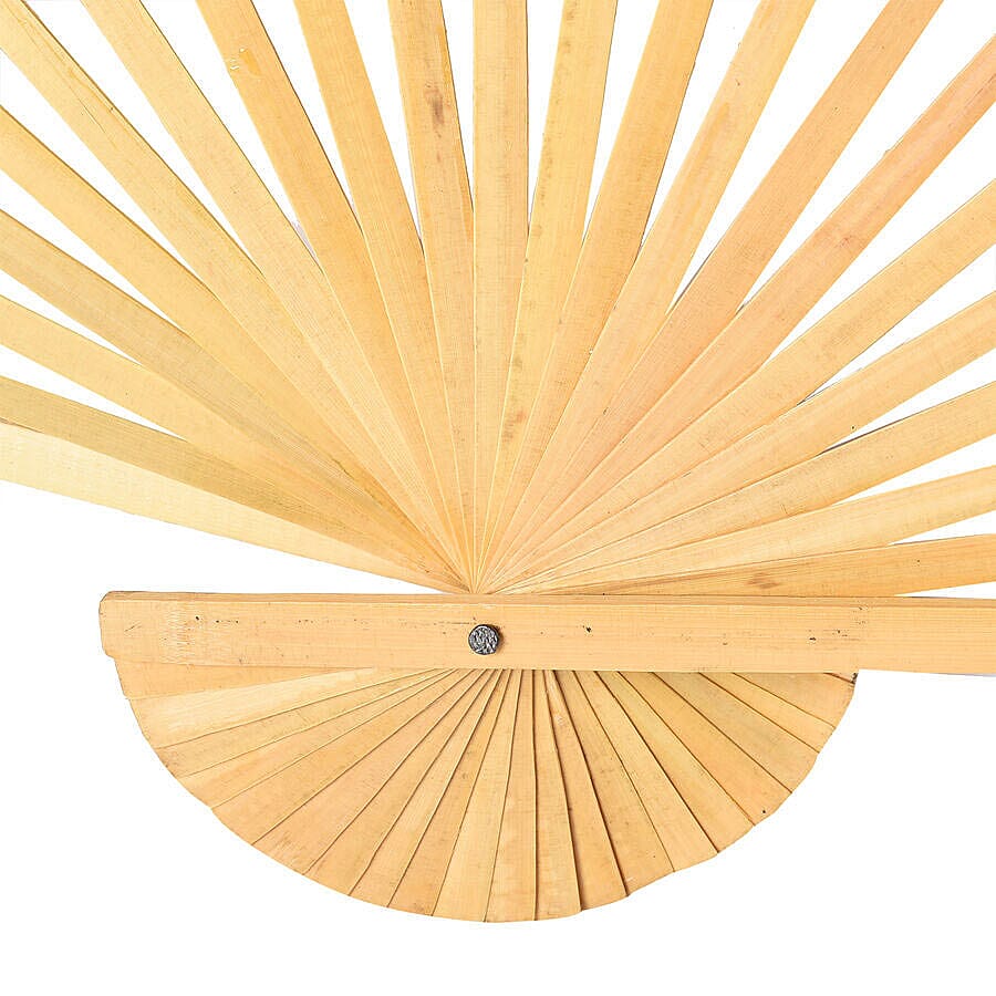 Decorative Yellow Bamboo & Floral Pattern Japanese Style Folding Fan (3 ft)