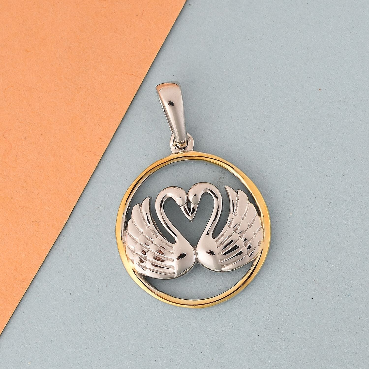 Platinum and Yellow Gold Overlay Sterling Silver Swan Couple Pendant