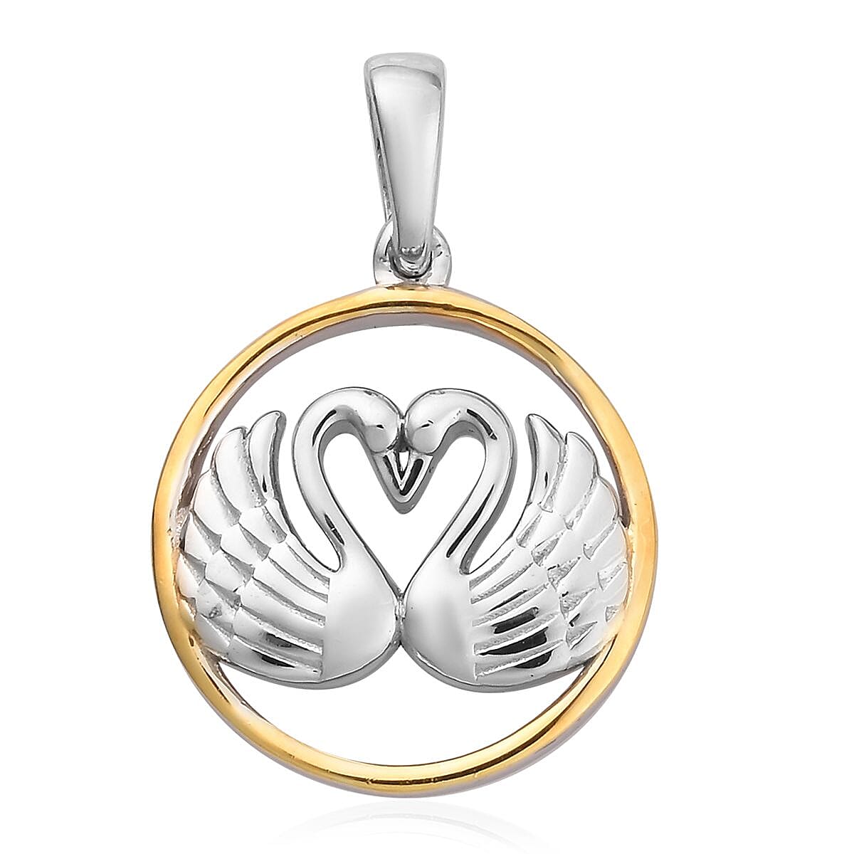 Platinum and Yellow Gold Overlay Sterling Silver Swan Couple Pendant