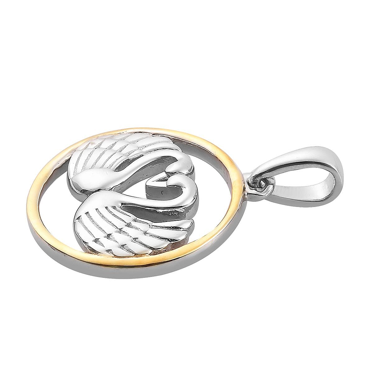 Platinum and Yellow Gold Overlay Sterling Silver Swan Couple Pendant
