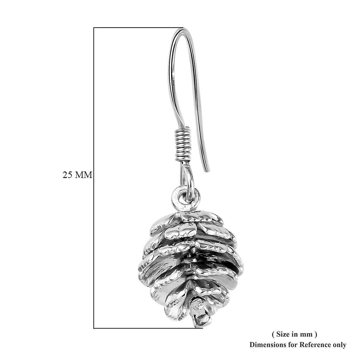 Platinum Overlay Sterling Silver Pine Cone Hook Earrings, Silver wt. 7.22 Gms