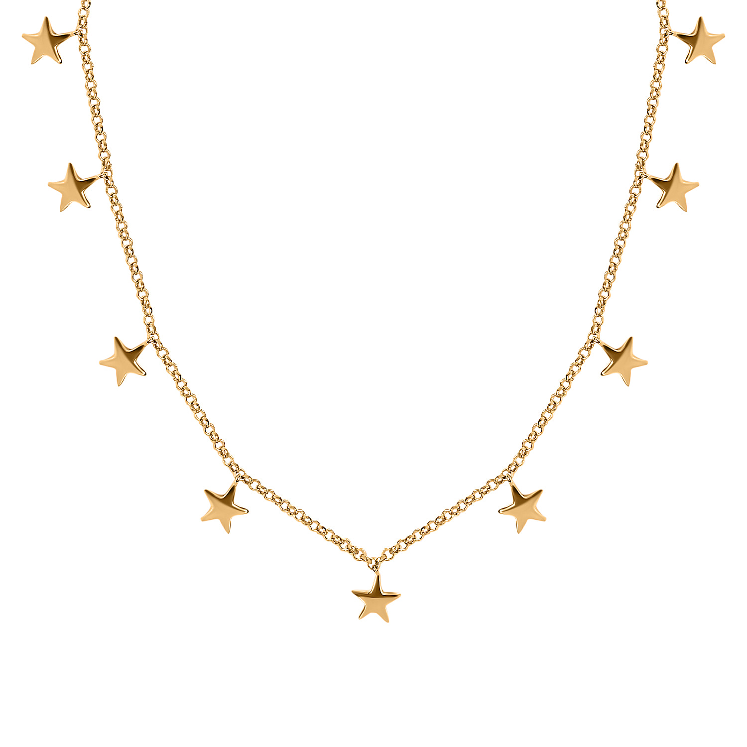 18K Vermeil Yellow Gold Plated Sterling Silver Station Star Necklace (Size 18), Silver Wt. 6.20 Gms