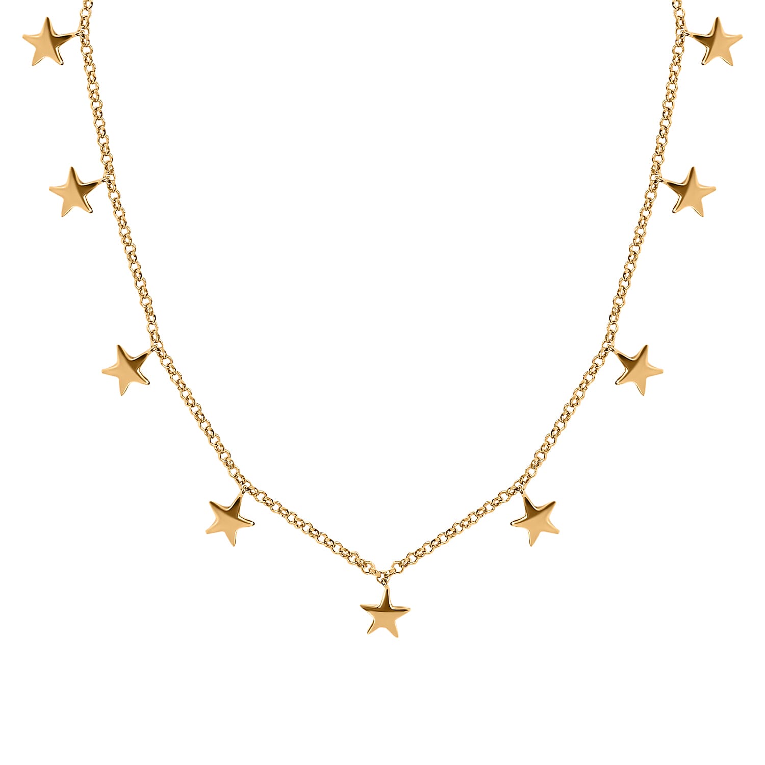 Station Star Necklace (Size - 18) With Lobster Clasp in 18K Vermeil Yellow Gold Plated Sterling Silver