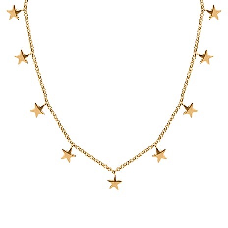 Station Star Necklace (Size - 18) With Lobster Clasp in 18K Vermeil Yellow Gold Plated Sterling Silver