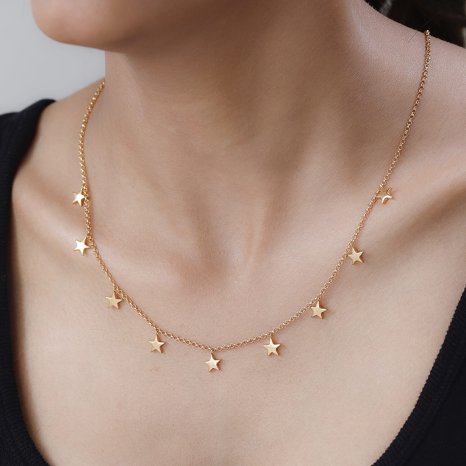 Station Star Necklace (Size - 18) With Lobster Clasp in 18K Vermeil Yellow Gold Plated Sterling Silver
