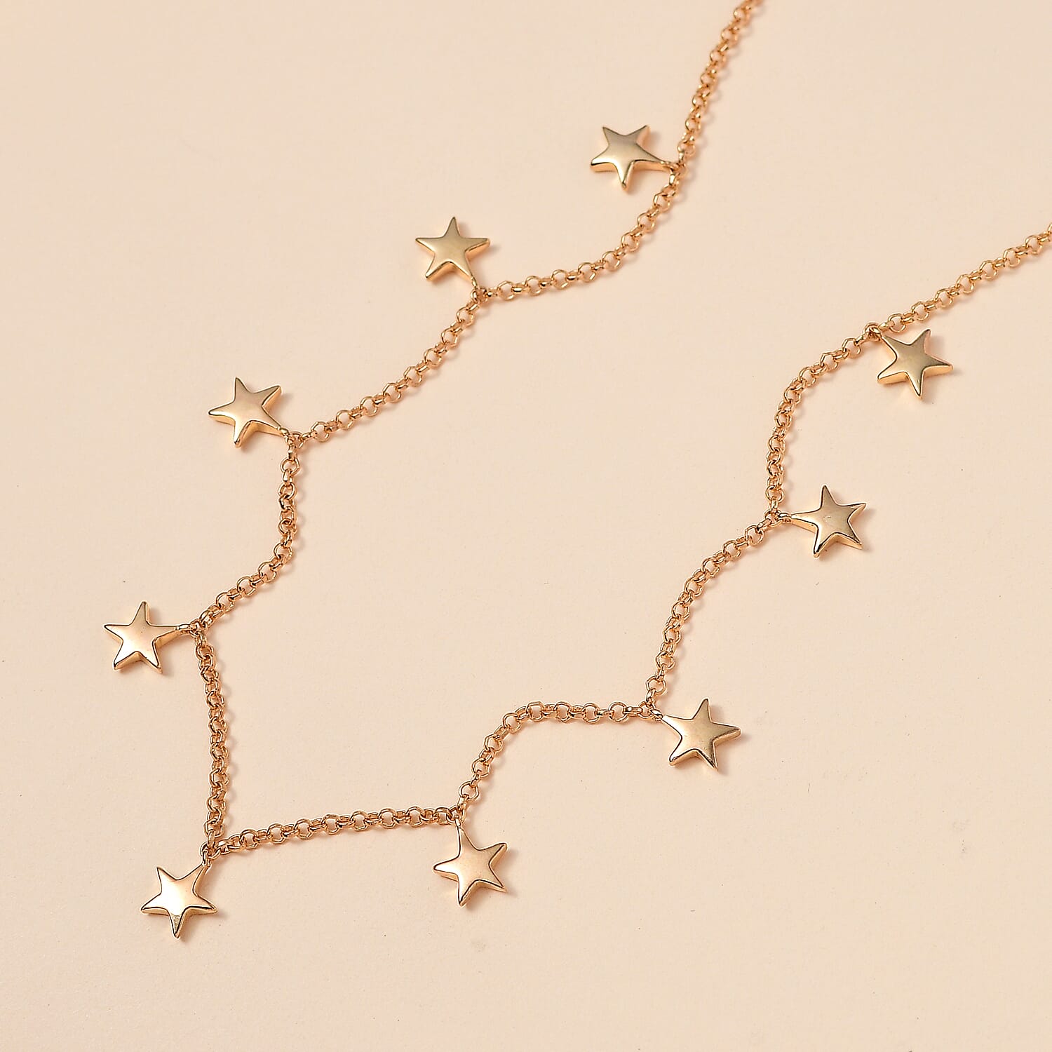 Station Star Necklace (Size - 18) With Lobster Clasp in 18K Vermeil Yellow Gold Plated Sterling Silver