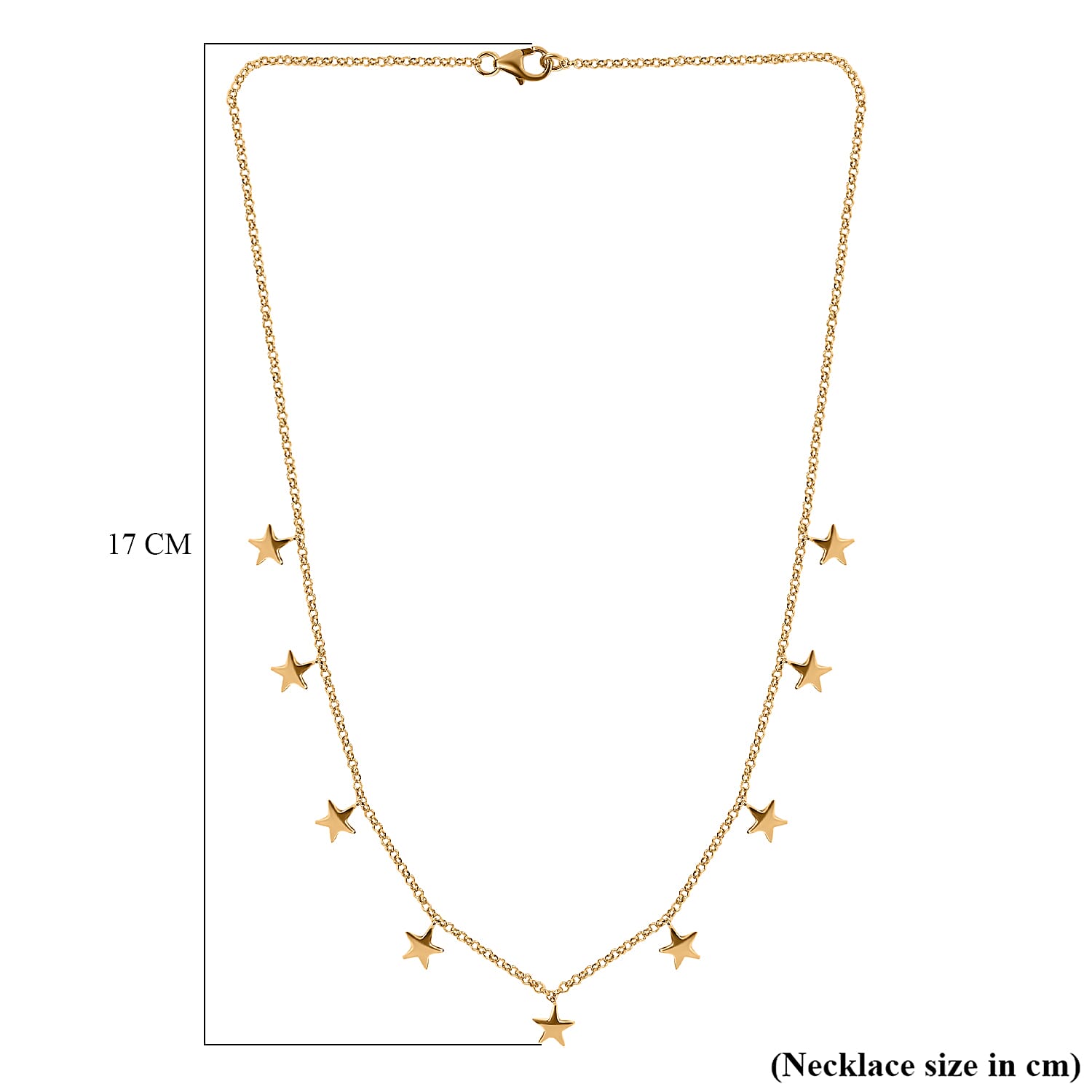 Station Star Necklace (Size - 18) With Lobster Clasp in 18K Vermeil Yellow Gold Plated Sterling Silver