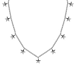Platinum Overlay Sterling Silver Star Station Necklace (Size 18), Silver wt. 6.15 Gms
